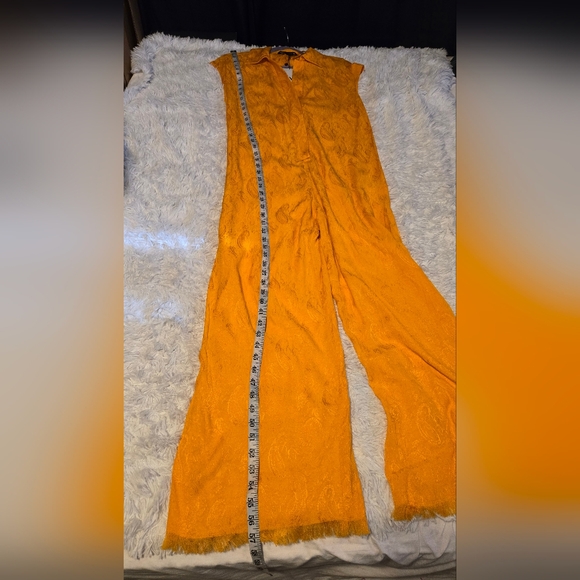 NWT Zara Orange Paisley Jumpsuit with Metal Clasps Size S - Picture 6 of 16
